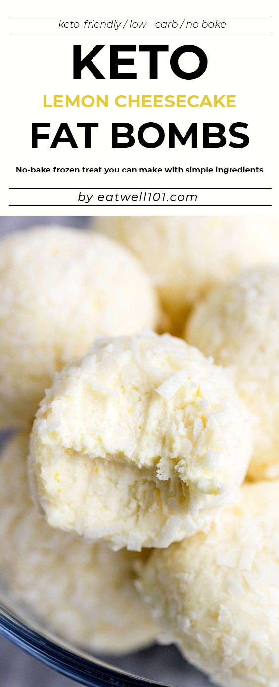 Lemon Cheesecake Keto Fat Bombs - These low-carb, keto fat-bombs are an easy, no-bake frozen treat you can make with simple ingredients. #eatwell101 #recipe #Lemon #Cheesecake #Keto #FatBombs #Lowcarb