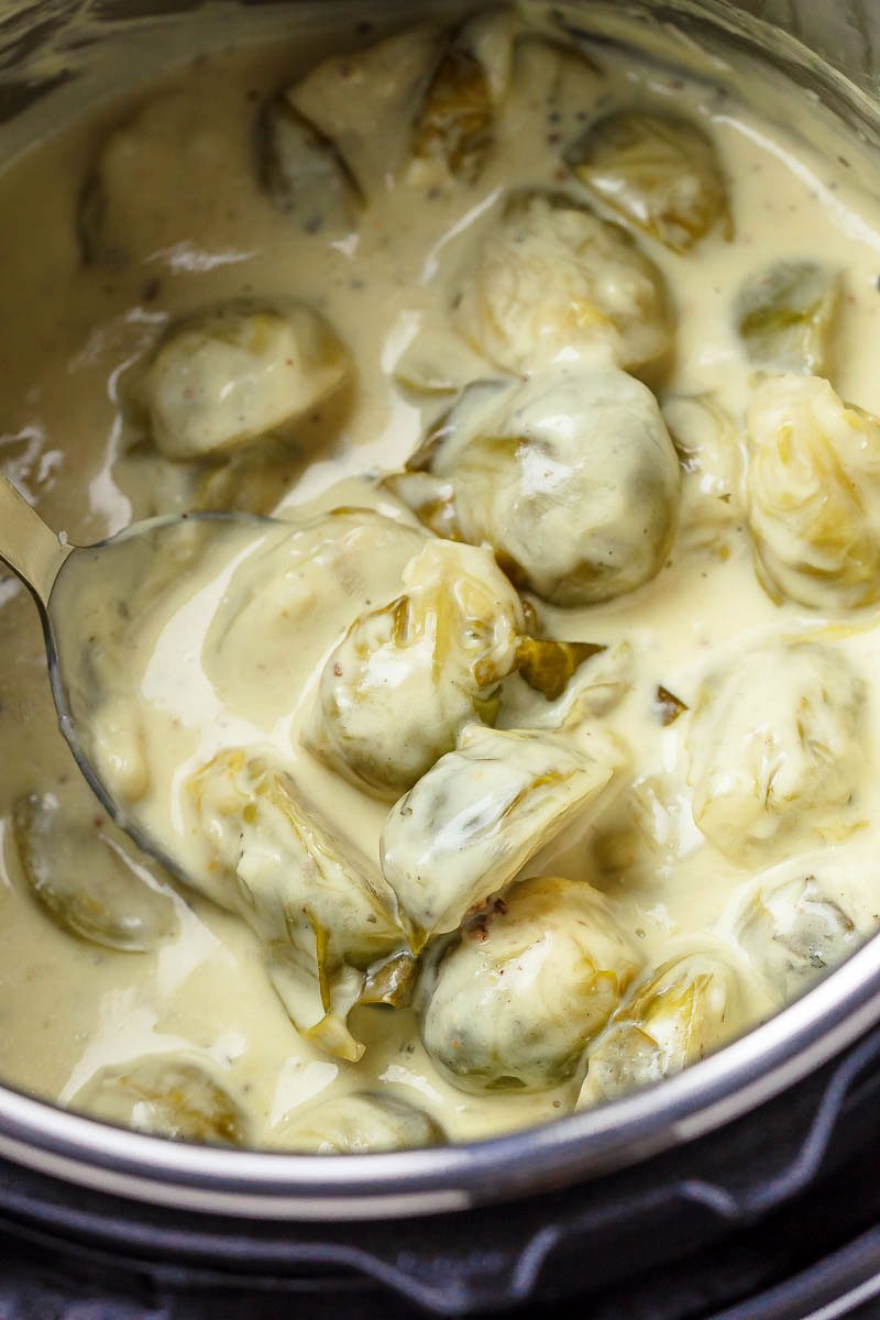 2-Minutes Instant Pot Creamy Brussels Sprouts with Garlic 