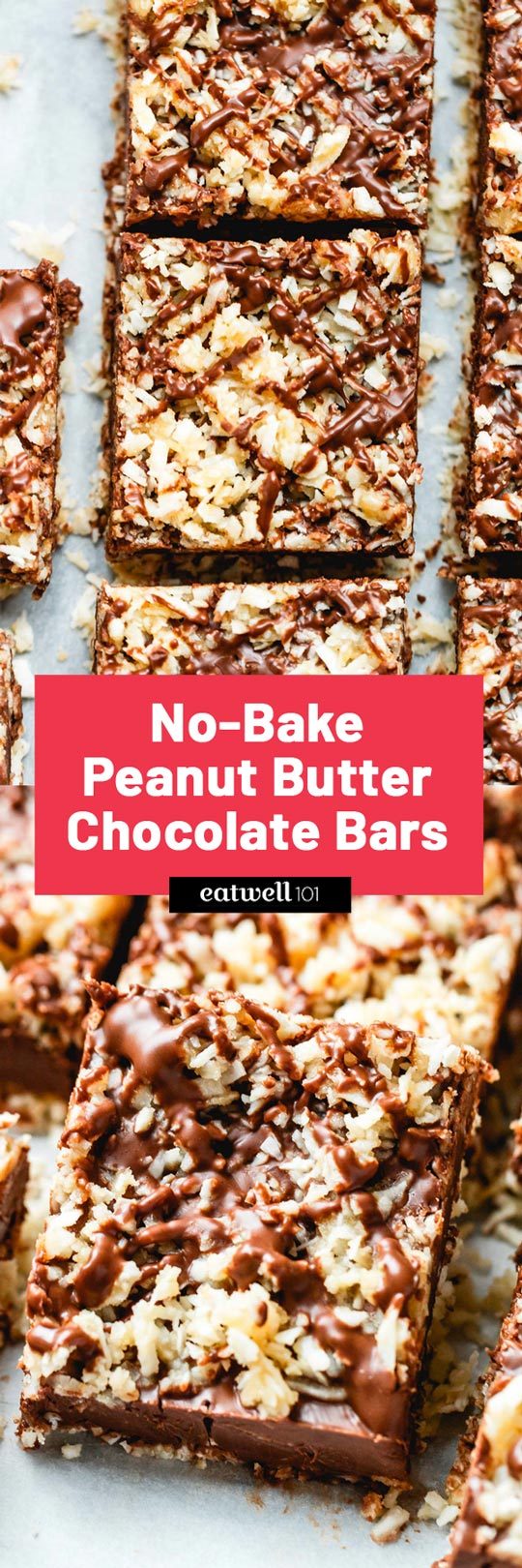 No-Bake Peanut Butter Chocolate Coconut Bars - These satisfying chocolate peanut butter coconut bars require no baking and are completely sugar free.