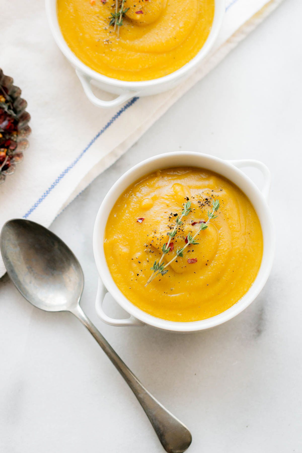 Split Pea Soup with Sweet Potato - Fiber-loaded and packed with flavor, this creamy split pea soup is a comforting vegetarian meal for chilly winter nights
