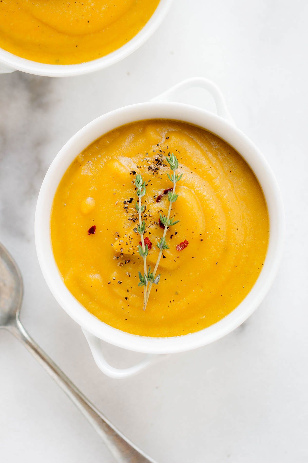 Split Pea Soup with Sweet Potato - Fiber-loaded and packed with flavor, this creamy split pea soup is a comforting vegetarian meal for chilly winter nights