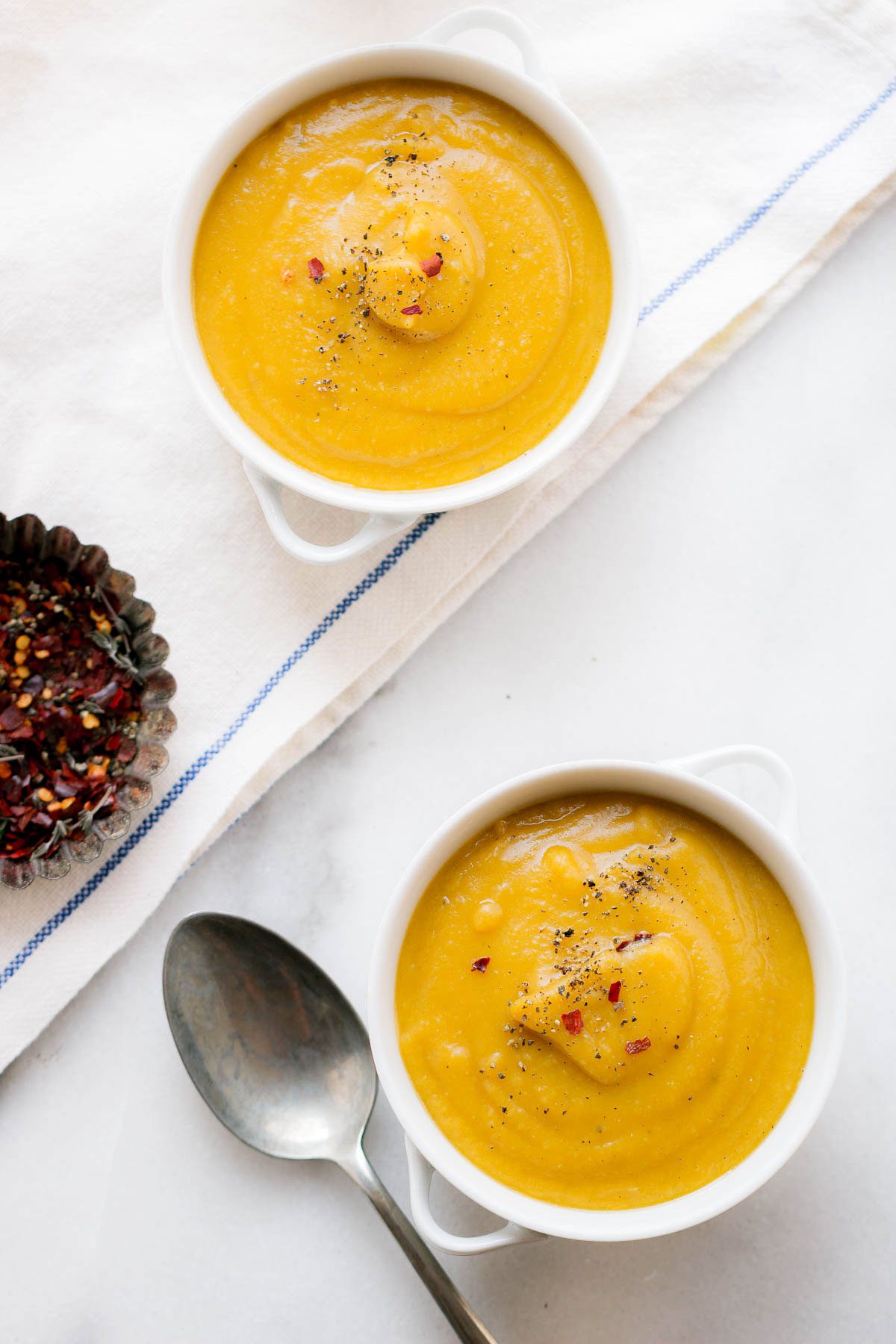 Split Pea Soup with Sweet Potato - Fiber-loaded and packed with flavor, this creamy split pea soup is a comforting vegetarian meal for chilly winter nights