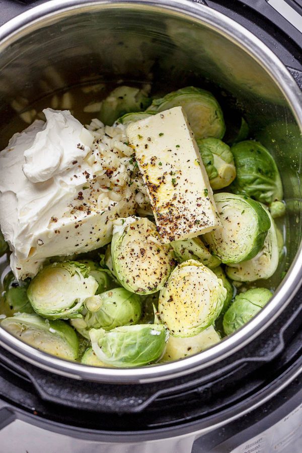 Instant Pot Creamy Brussels Sprouts (2-Minutes ) - #recipe by #eatwell101 - https://www.eatwell101.com/instant-pot-brussels-sprouts-recipe