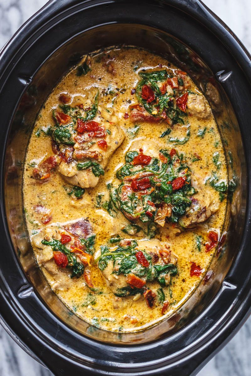 Crock-Pot Tuscan Garlic Chicken Recipe -#eatwell101 #recipe Succulent Crock-Pot chicken cooked in Spinach, garlic, sun-Dried Tomatoes, cream and parmesan cheese. so easy to prep! The easiest,most unbelievably delicious Crock-Pot Dump Dinner your whole family will love Crock-Pot Tuscan Garlic Chicken -#eatwell101 #recipe Creamy, packed with flavors and so easy to prep!#CrockPot Tuscan #Garlic #Chicken #Recipe #sunDried #Tomatoes, #cream  #parmesan #cheese #Dinner 