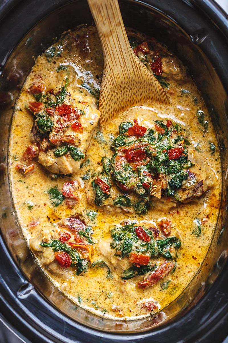 Crock-Pot Tuscan Garlic Chicken Recipe -#eatwell101 #recipe Succulent Crock-Pot chicken cooked in Spinach, garlic, sun-Dried Tomatoes, cream and parmesan cheese. so easy to prep! The easiest,most unbelievably delicious Crock-Pot Dump Dinner your whole family will love Crock-Pot Tuscan Garlic Chicken -#eatwell101 #recipe Creamy, packed with flavors and so easy to prep!#CrockPot Tuscan #Garlic #Chicken #Recipe #sunDried #Tomatoes, #cream #parmesan #cheese #Dinner