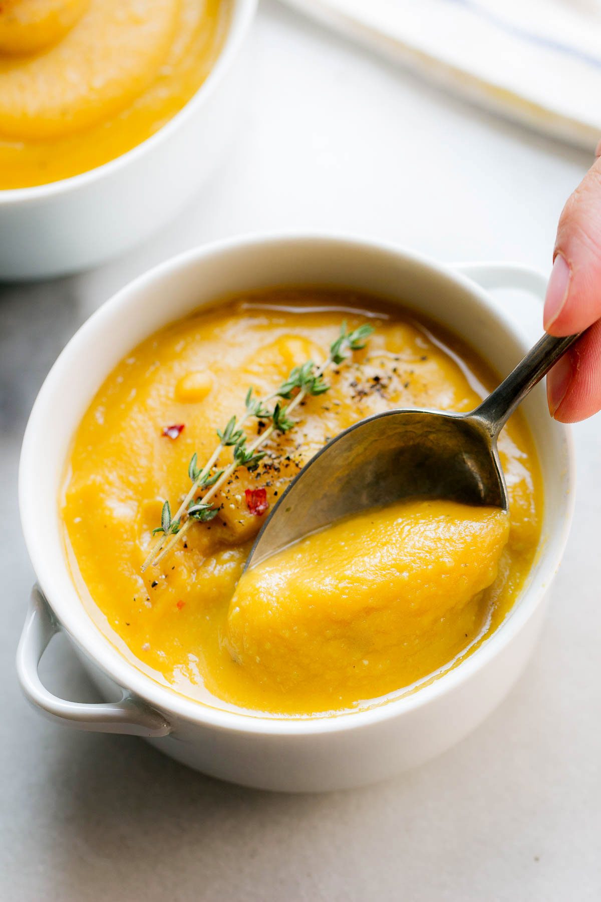 Split Pea Soup with Sweet Potato - Fiber-loaded and packed with flavor, this creamy split pea soup is a comforting vegetarian meal for chilly winter nights