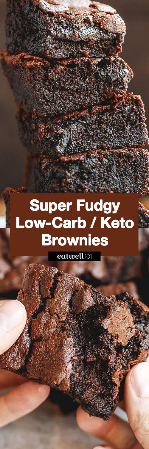 Low-Carb Keto Brownies Recipe -  #eatwell101,#recipe fudgy, and super easy to make, these low carb flourless brownies literally melt in your mouth. #Lowcarb, #keto, #brownies #ketobrownies Low-carbbrownies