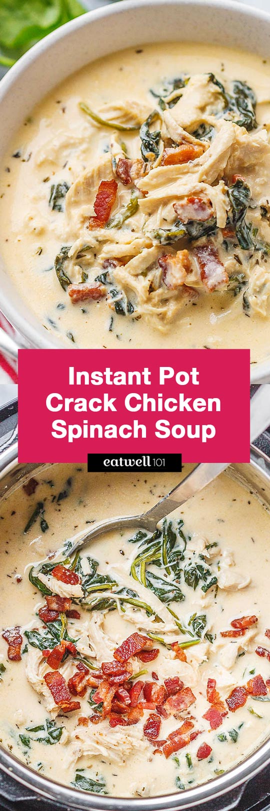 Instant-Pot Crack Chicken Spinach Soup Recipe - Packed with flavors and so speedy to prep, this Instant Pot crack #chicken #spinach #soup is your next favorite!