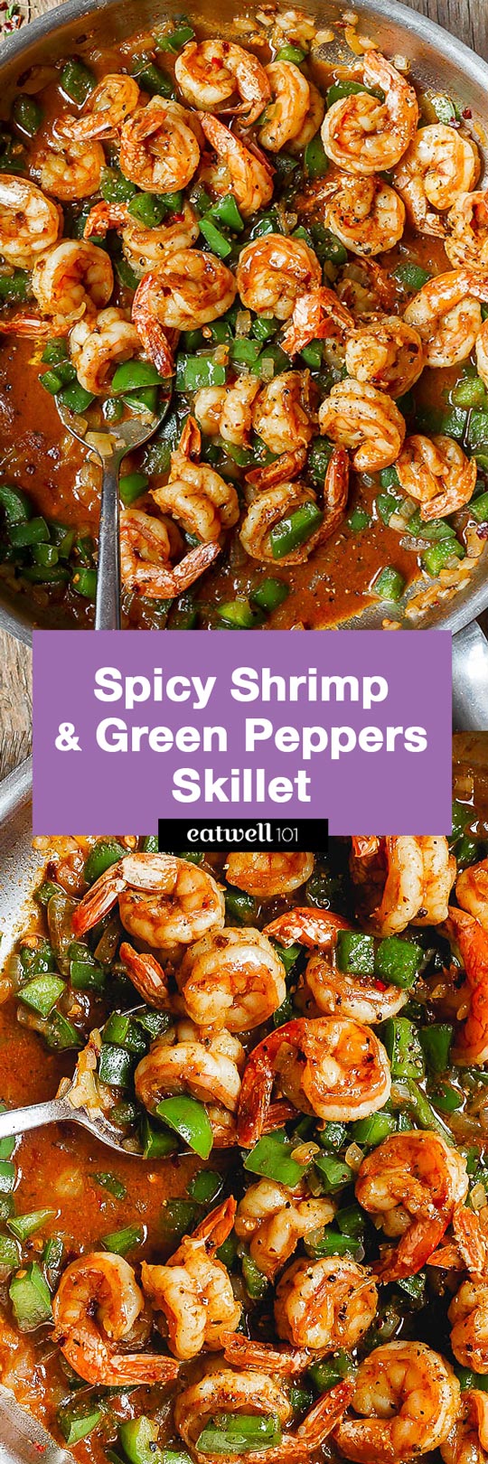 Spicy Shrimp and Green Peppers Skillet - #shrimp #recipe #eatwell101 - Super quick and easy to make and loaded with flavor!