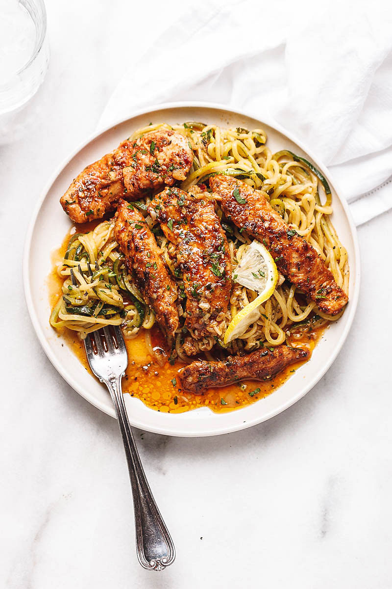 Taco Chicken Tenders with Lemon Zucchini Noodles - #eatwell101 #recipe #keto #paleo #lowcarb #glutenfree - Incredibly flavorful and juicy Taco Chicken Bites are a perfect dinner for the busiest of weeknights.