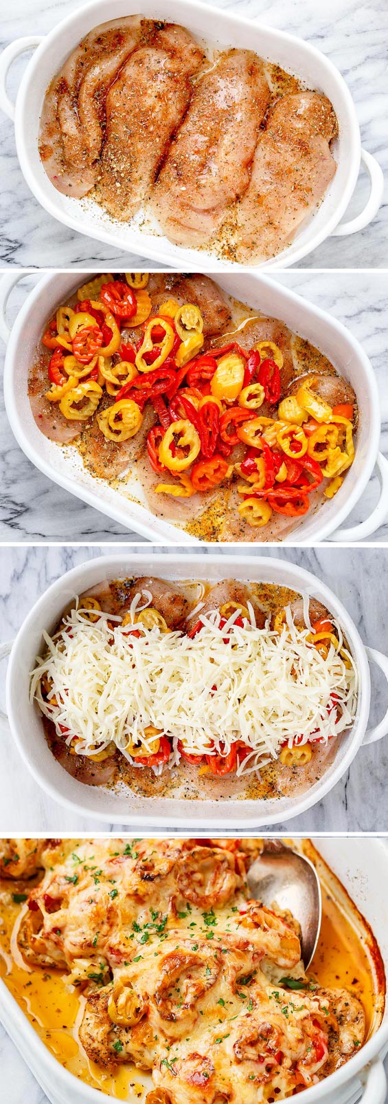 Baked Chicken Casserole with Pickled Chili, Mozzarella & Pepper Jack -  #eatwell101 #recipe #keto #lowcarb - This crazy delicious baked #chicken #casserole is so quick and easy to make. Baked Chicken casserole, Chicken breast casserole, chicken casserole #dinner