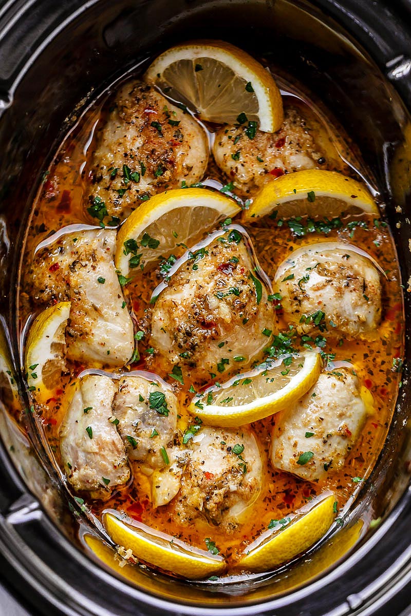 Crock Pot Chicken thighs Recipe with Lemon Garlic Butter – Easy Crockpot  Chicken Recipe — Eatwell101