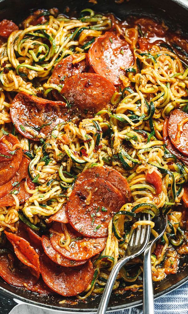 10-Minute Pizza Zucchini Noodles with Marinara Sauce & Pepperoni