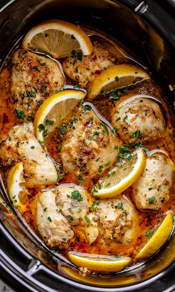 Slow Cooker Chicken Thighs with Lemon Garlic Butter