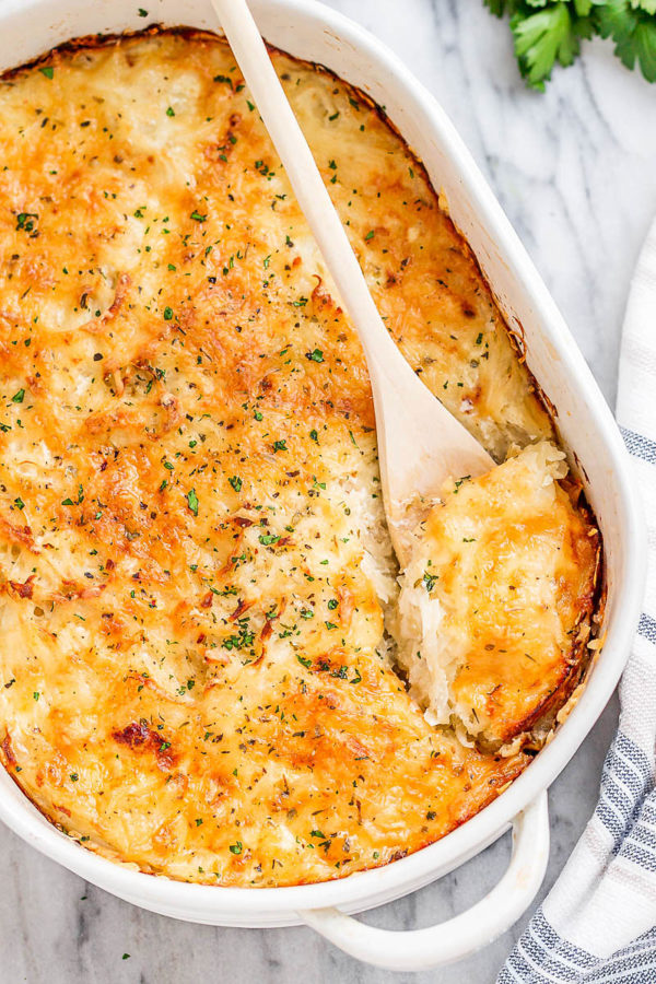 Loaded Potato Casserole with Bacon and Cream Cheese - #recipe by #eatwell101 - https://www.eatwell101.com/loaded-potato-casserole-recipe
