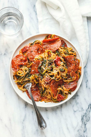 10-Minute Pizza Zucchini Noodles with Marinara Sauce & Pepperoni