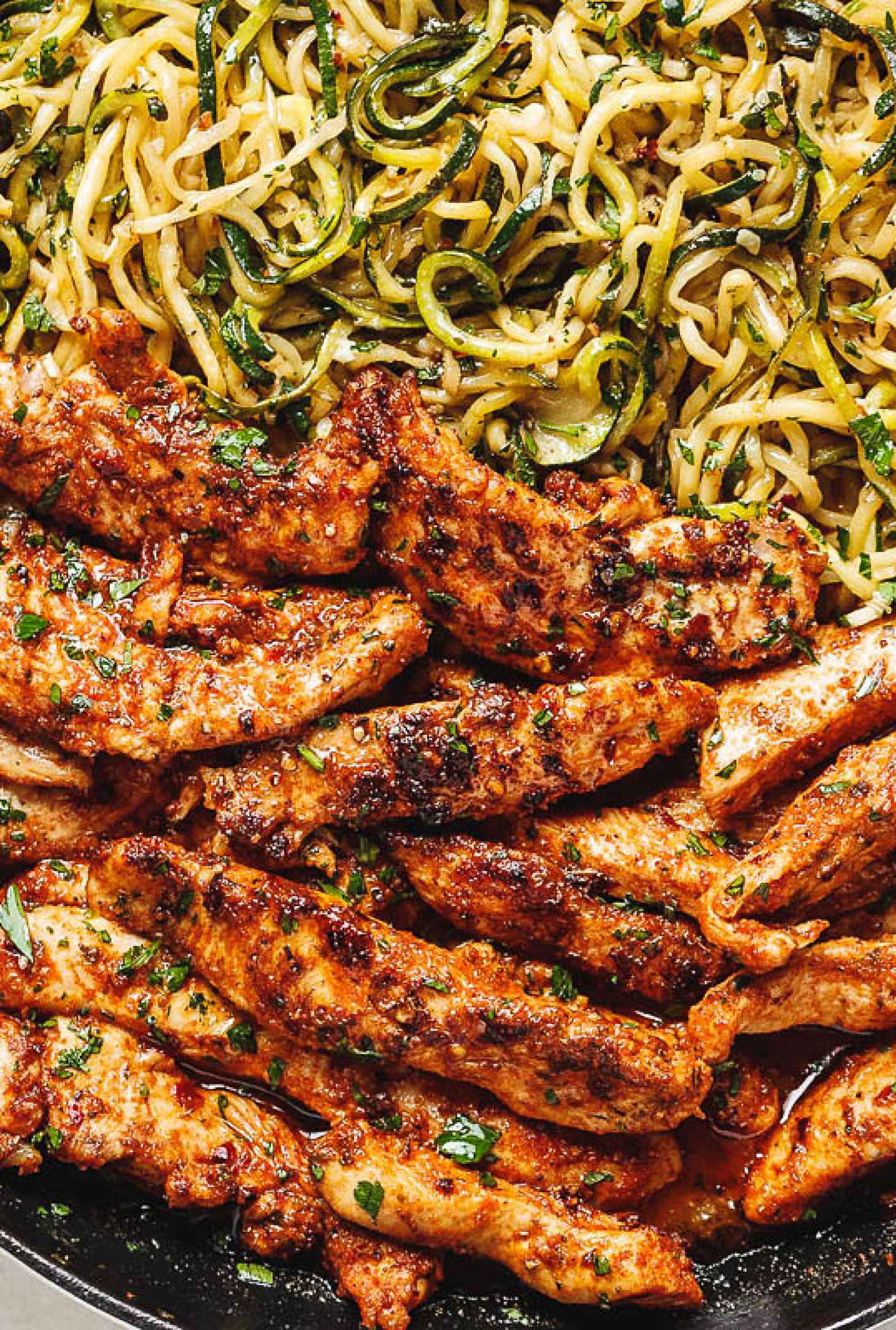 Taco Chicken Tenders with Lemon Garlic Butter Zucchini Noodles - #recipe by #eatwell101 - https://www.eatwell101.com/taco-chicken-tenders-recipe