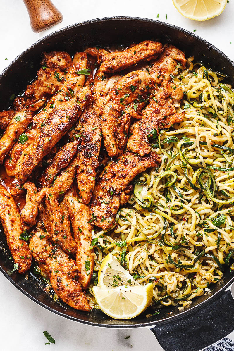 Taco Chicken Tenders with Lemon Zucchini Noodles - #eatwell101 #recipe #keto #paleo #lowcarb #glutenfree - Incredibly flavorful and juicy Taco Chicken Bites are a perfect dinner for the busiest of weeknights.