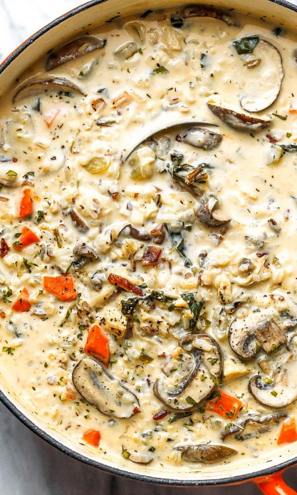 Crack Chicken wild Rice Soup with Mushroom and Bacon