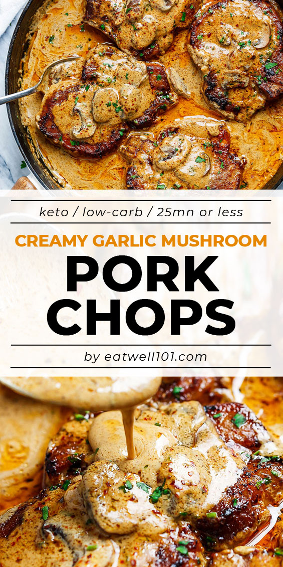 Garlic Pork Chops in Creamy Mushroom Sauce - #eatwell101 #recipe #pork #dinner #mushroom - A quick dinner with a ton of flavor! Perfect for any night of the week.