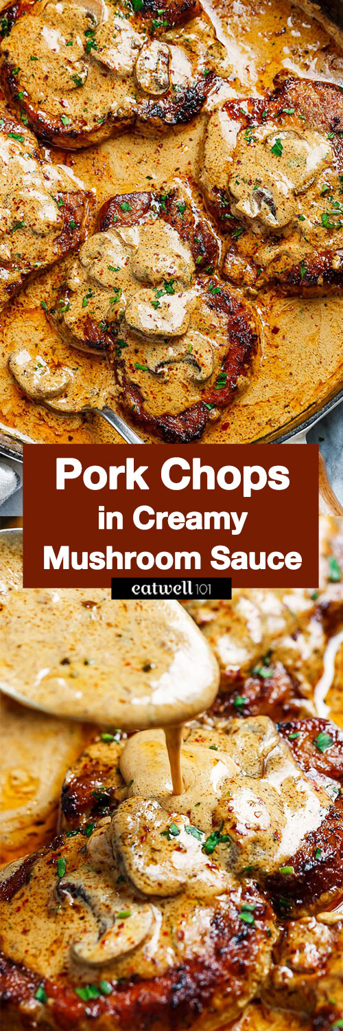 Garlic Pork Chops in Creamy Mushroom Sauce - #eatwell101 #recipe #pork #dinner #mushroom - A quick dinner with a ton of flavor! Perfect for any night of the week.