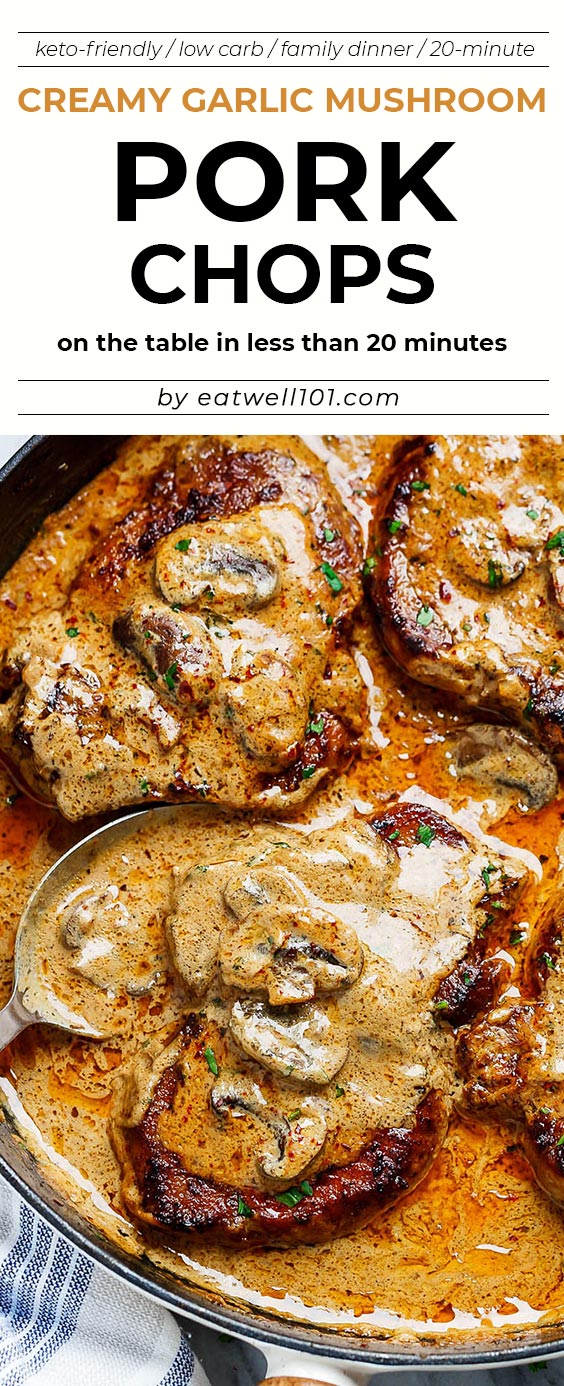 Garlic Pork Chops in Creamy Mushroom Sauce - #eatwell101 #recipe #pork #dinner #mushroom - A quick dinner with a ton of flavor! Perfect for any night of the week.