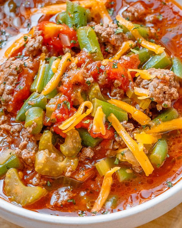 Hamburger Beef Soup {Low Carb / Keto} - #recipe by #eatwell101 - https://www.eatwell101.com/hamburger-beef-soup-recipe