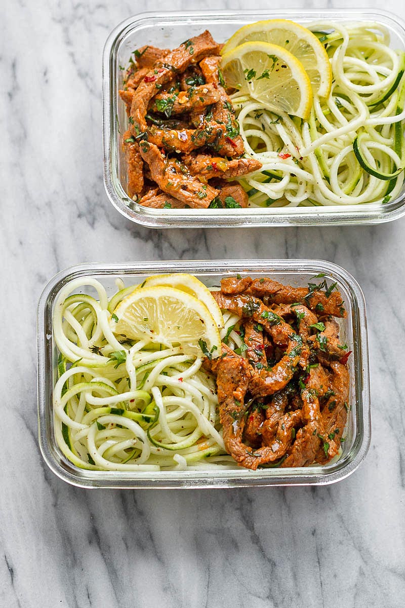 Meal Prep Garlic Butter Steak with Zucchini Noodles recipe