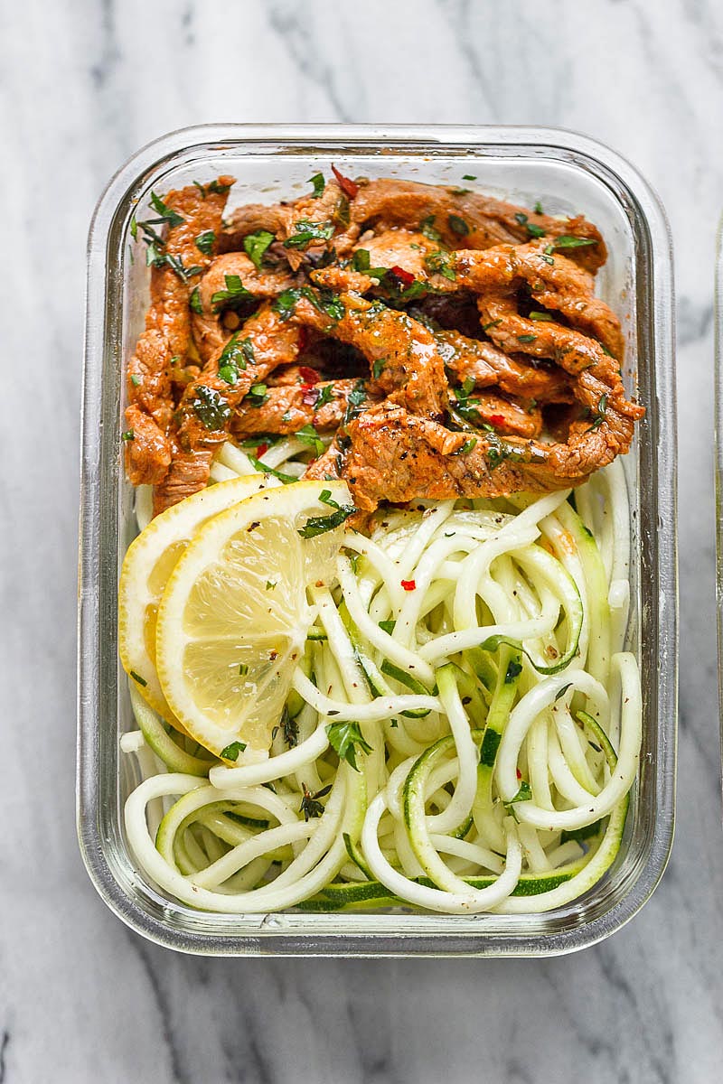 Meal Prep Garlic Butter Steak with Zucchini Noodles