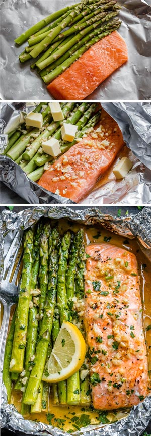 Baked Salmon and Asparagus Foil Packs with Garlic Lemon Butter Sauce - #recipe #eatwell101 #salmon #keto - Whip up something quick and delicious tonight!