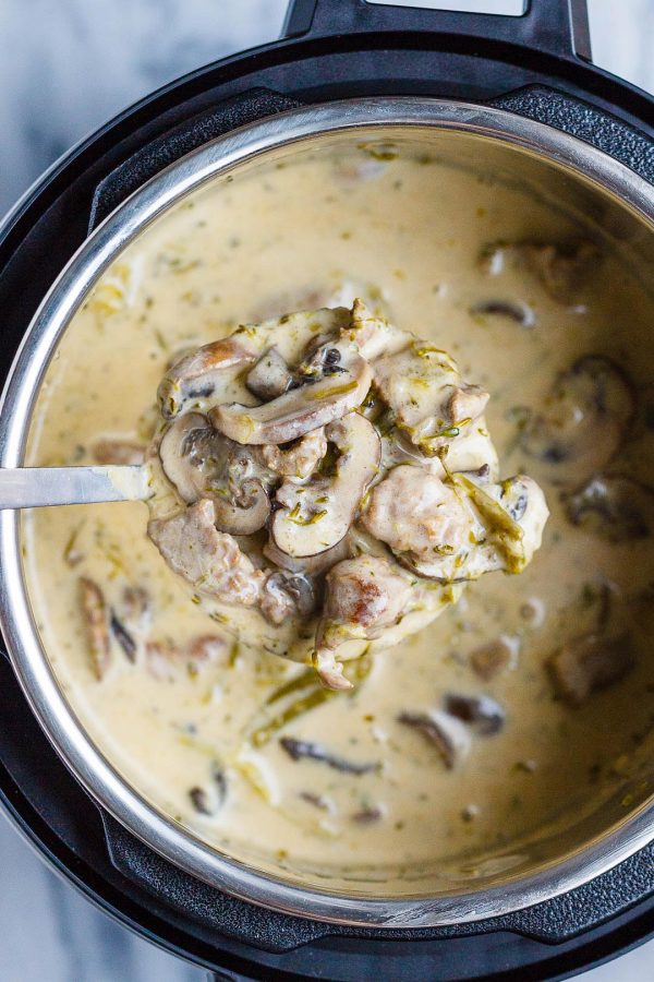 Instant Pot Creamy Beef with Mushroom, Cream Cheese and Broccoli - #recipe by #eatwell101 - https://www.eatwell101.com/instant-pot-beef-mushroom-broccoli-recipe