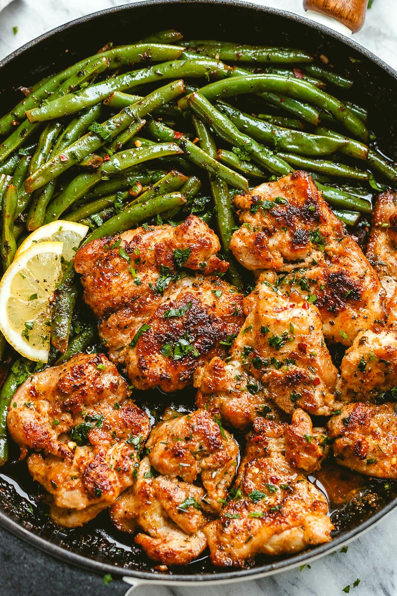 Lemon Garlic Butter Chicken Thighs Recipe with Green Beans – Best ...