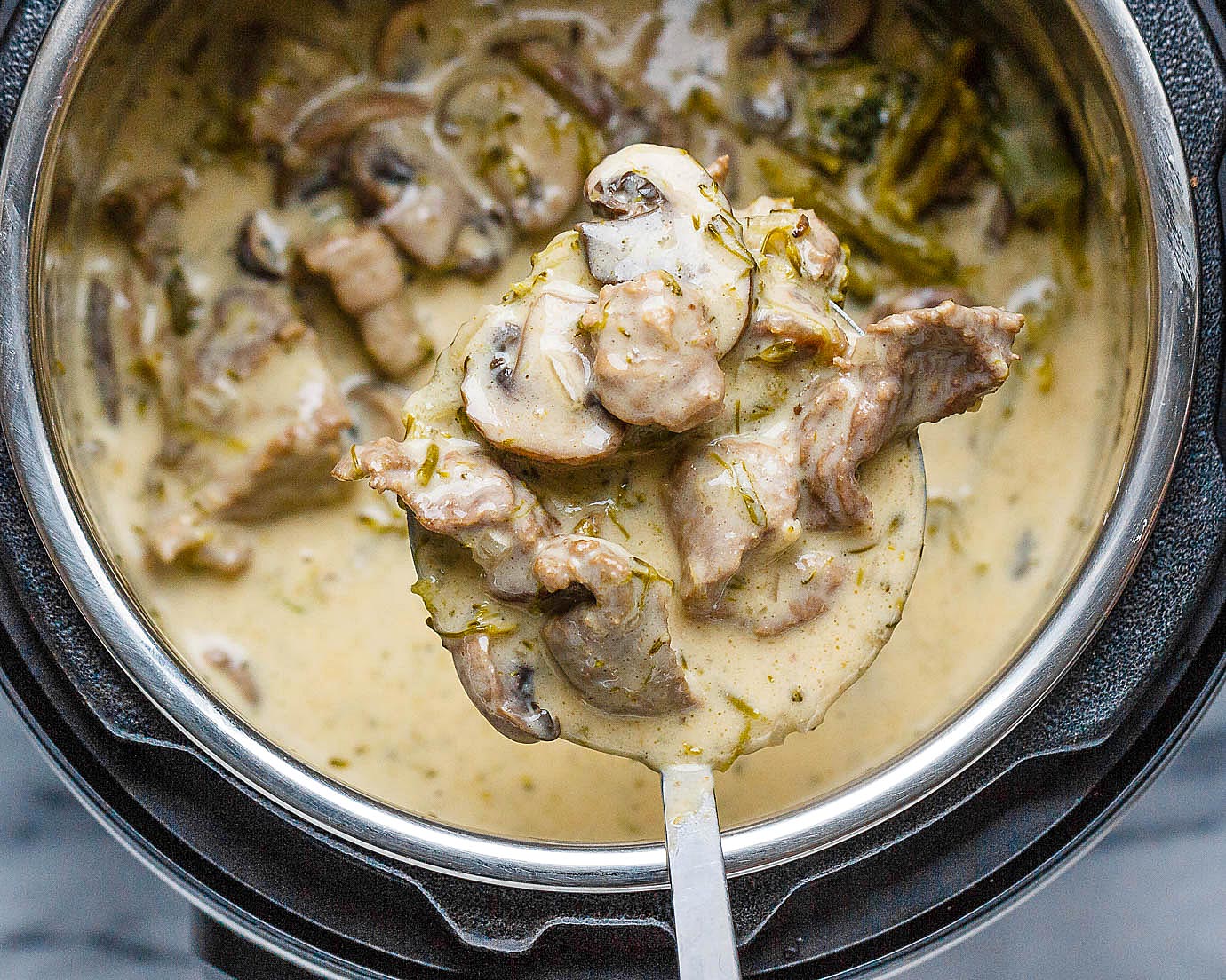 Instant Pot Creamy Beef with Mushroom, Cream Cheese and Broccoli