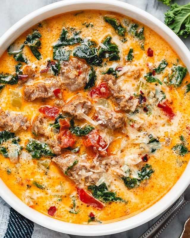 Instant Pot Keto Tuscan Soup - #recipe by #eatwell101 - https://www.eatwell101.com/instant-pot-keto-tuscan-soup-recipe