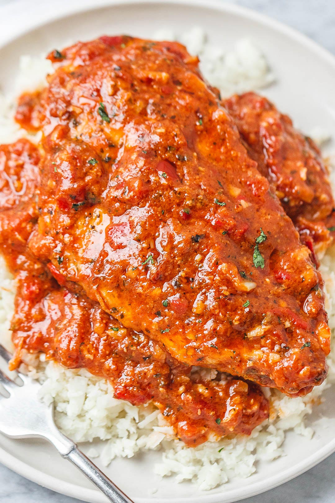 Skillet Chicken in Roasted Pepper Butter Parmesan Sauce – Chicken