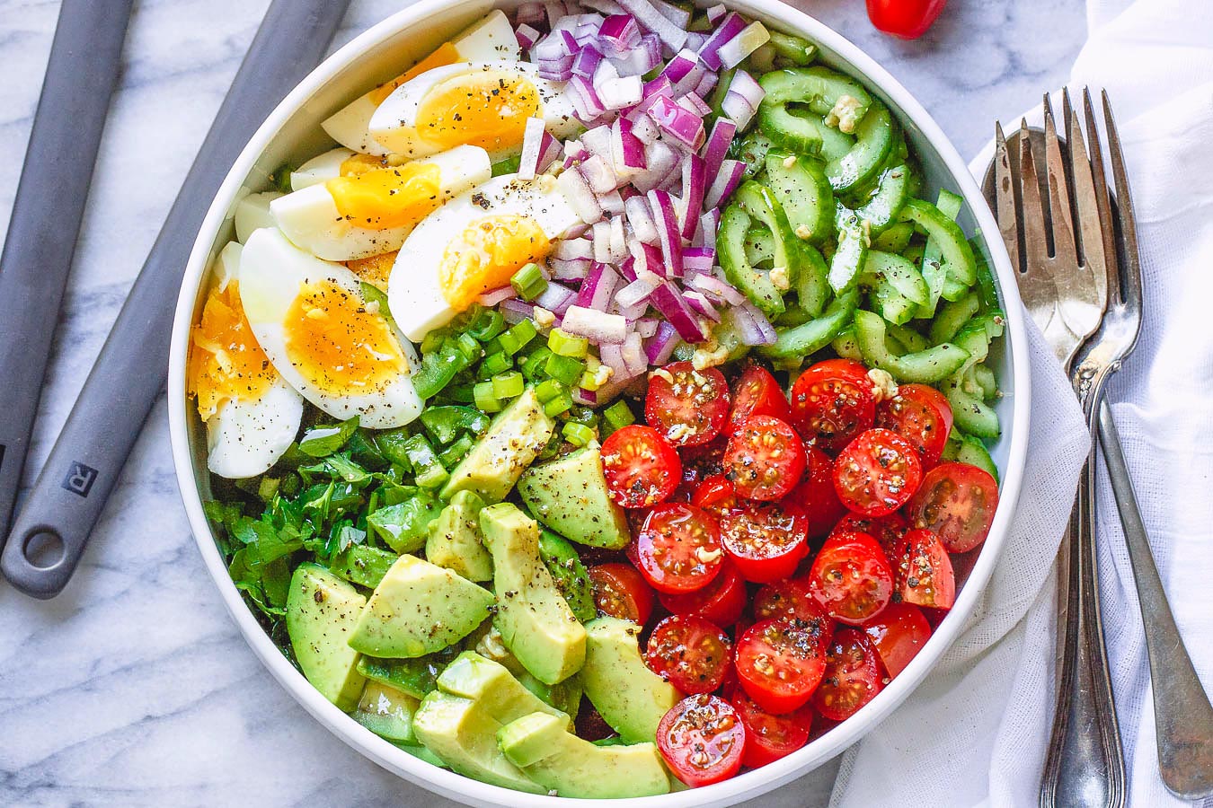 Avocado Salad with Tomato, Eggs and Cucumber