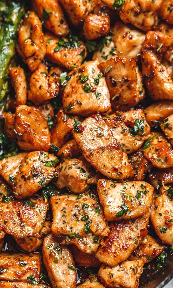 Garlic Butter Chicken Bites with  Asparagus