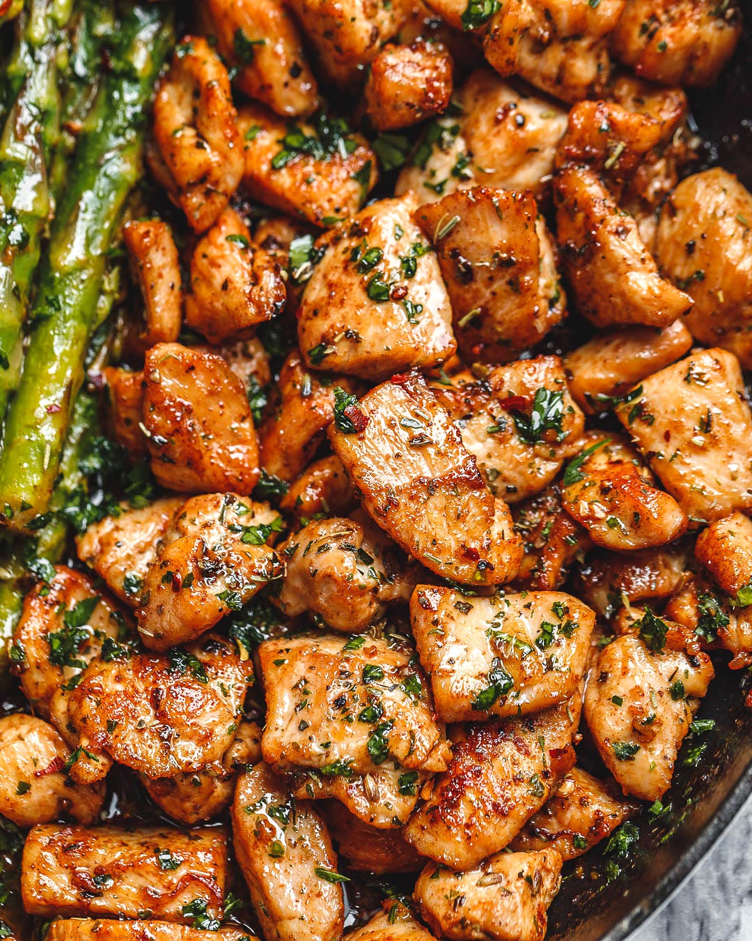 Garlic Butter Chicken Bites with Lemon Asparagus