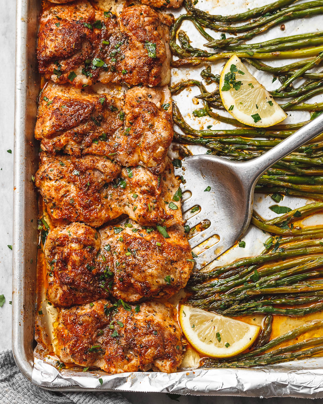 Oven Baked Chicken thighs Recipe with Asparagus — Eatwell101