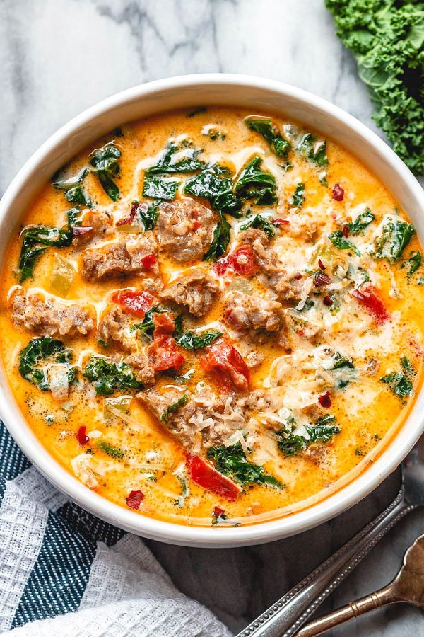 Instant Pot Keto Tuscan Soup (Warm and Comforting) - #recipe by #eatwell101 - https://www.eatwell101.com/instant-pot-keto-tuscan-soup-recipe