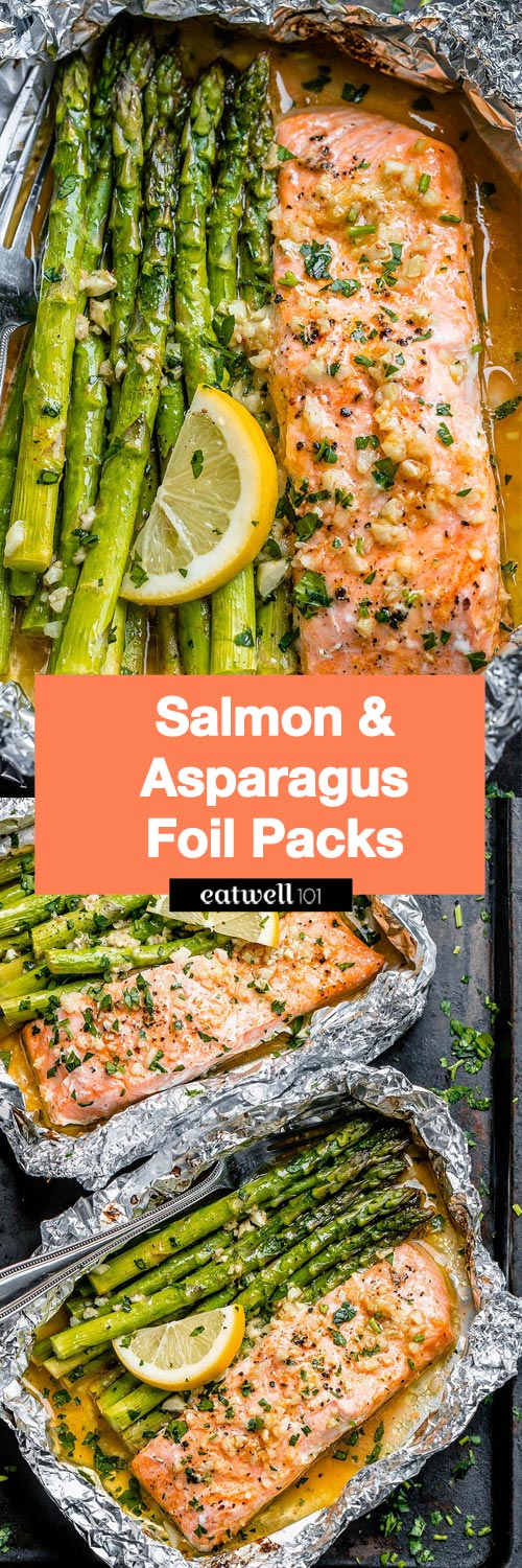 Salmon and Asparagus Foil Packs with Garlic Lemon Butter Sauce - #recipe #eatwell101 #paleo #keto - Whip up something quick and delicious tonight!