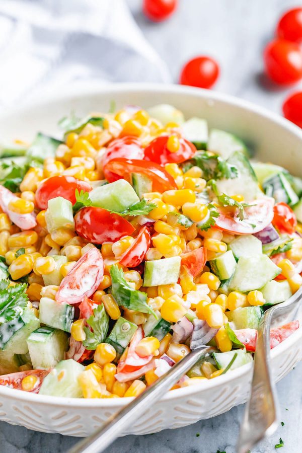Creamy Corn Salad - #recipe by #eatwell101 - https://www.eatwell101.com/creamy-corn-salad-recipe