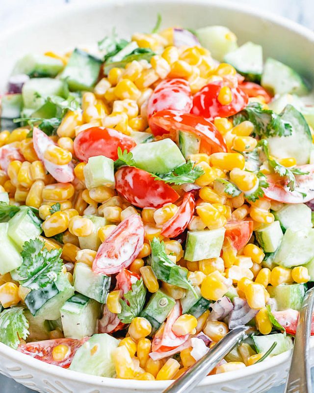 Creamy Corn Salad - #recipe by #eatwell101 - https://www.eatwell101.com/creamy-corn-salad-recipe