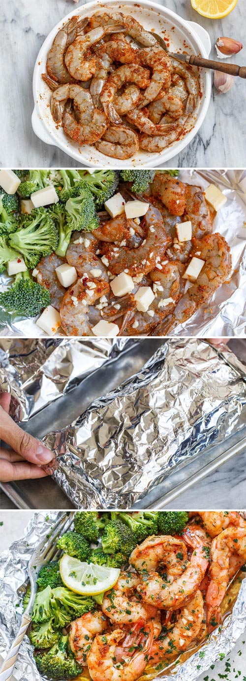 Shrimp and Broccoli Foil Packs with Garlic Lemon Butter Sauce - #shrimp #broccoli #lowcarb #eatwell101 #recipe - Whip up a super tasty meal in under 30 minutes!