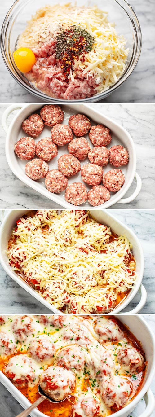 Cheesy Meatballs Casserole {Low Carb} - #lowcarb #meatballs #recipe #eatwell101 - Looking for a great low carb dinner option? This low carb turkey meatball casserole recipe is absolutely fabulous.