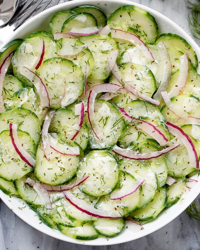 Marinated Cucumber Salad with Creamy Dill Sauce - #recipe by #eatwell101 - https://www.eatwell101.com/marinated-cucumber-salad-recipe