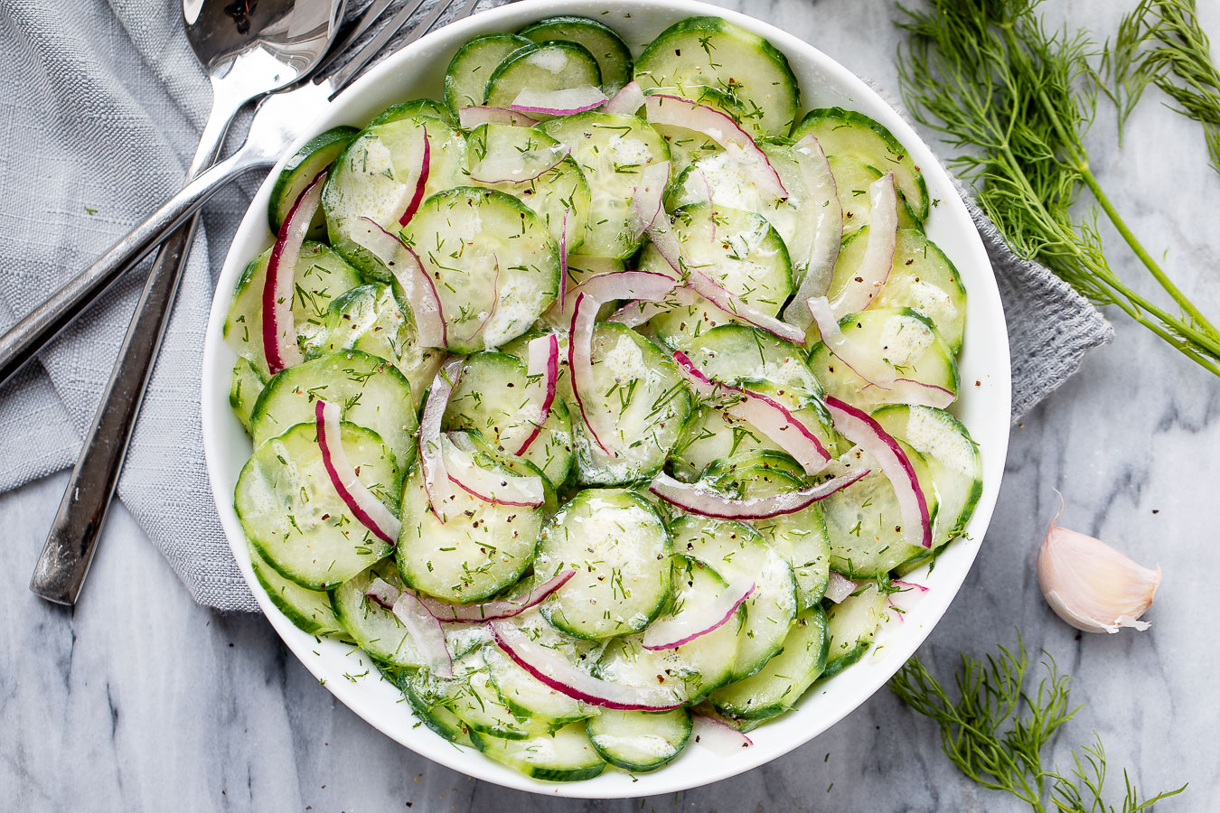 Marinated Cucumber Salad with Creamy Dill Sauce