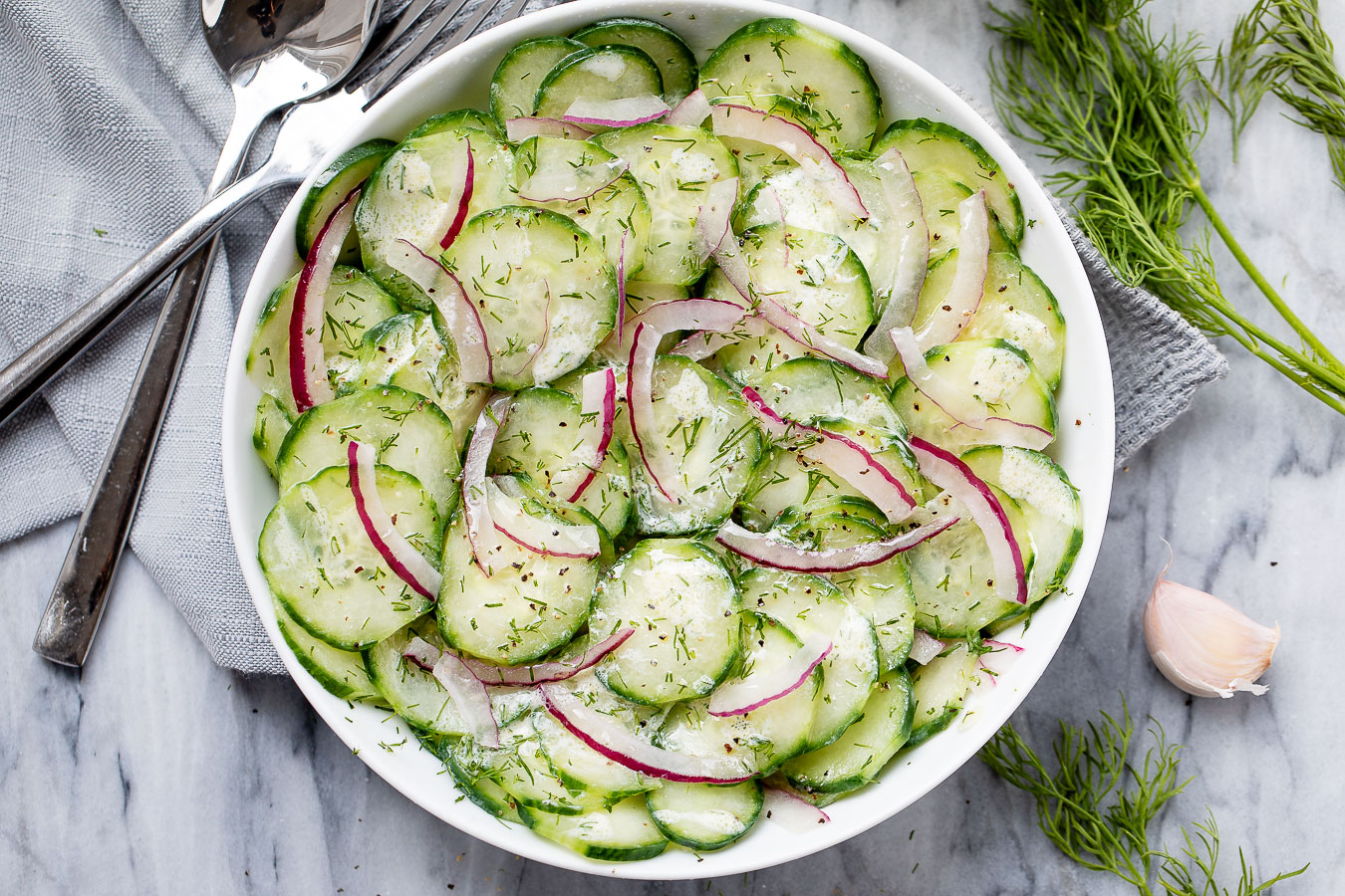 Marinated Cucumber Salad Recipe with Creamy Dill Sauce – Cucumber ...