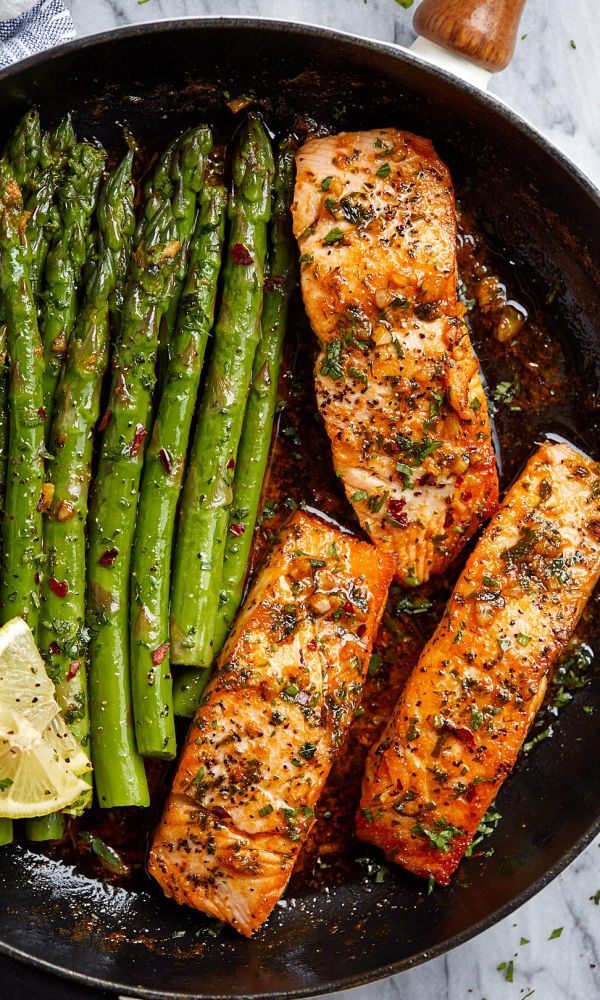 Garlic Butter Salmon with Lemon Asparagus