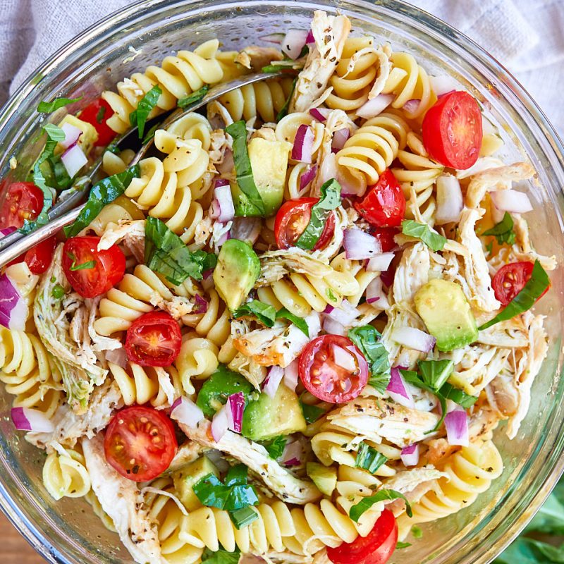 Healthy Chicken Pasta Salad Recipe With Avocado Chicken Pasta Salad Recipe Eatwell101